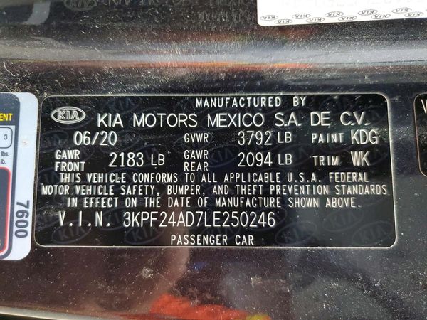 2020 KIA FORTE FE, LXS
