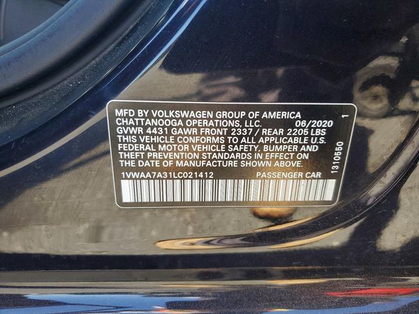 2020 VOLKSWAGEN PASSAT S
