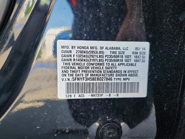 2014 HONDA PILOT EX-L — VINS