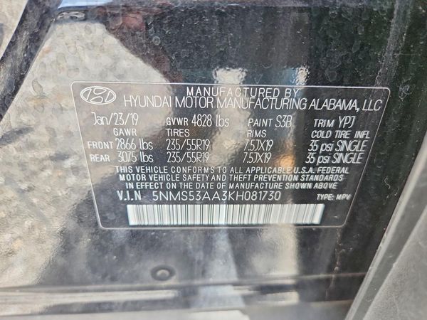 2019 HYUNDAI SANTA FE Limited, Ultimate