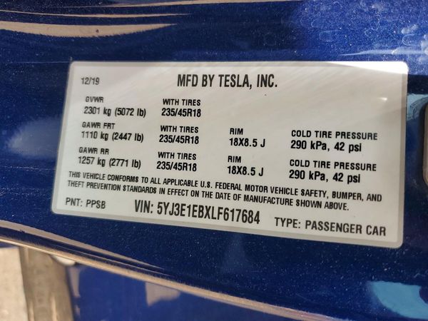 2020 TESLA MODEL 3