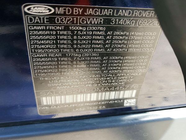 2021 LAND ROVER RANGE ROVER HSE Westminster Edition — VINS
