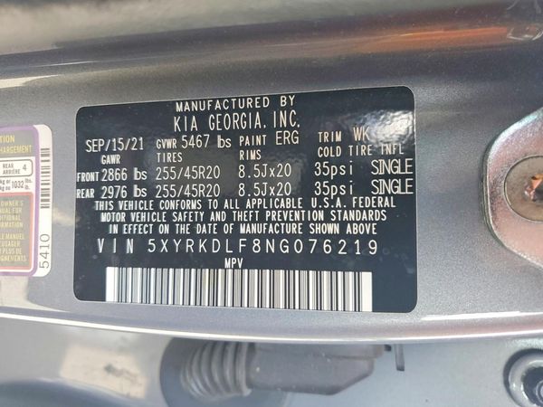 2022 KIA SORENTO SX/SX-P — VINS