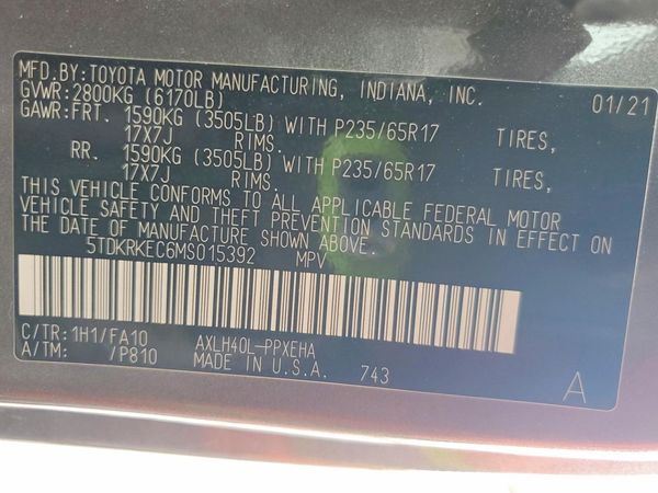 2021 TOYOTA SIENNA LE — VINS