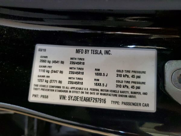 2019 TESLA MODEL 3