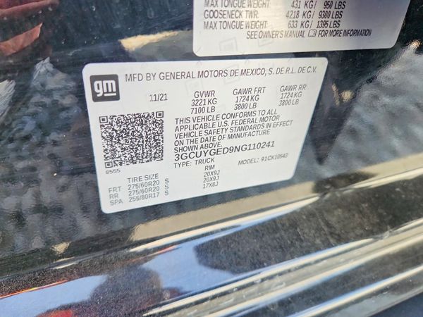 2022 CHEVROLET SILVERADO LTZ — VINS