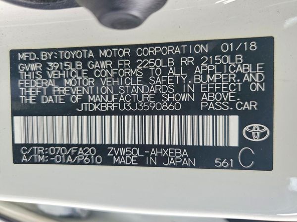 2018 TOYOTA PRIUS One/Two