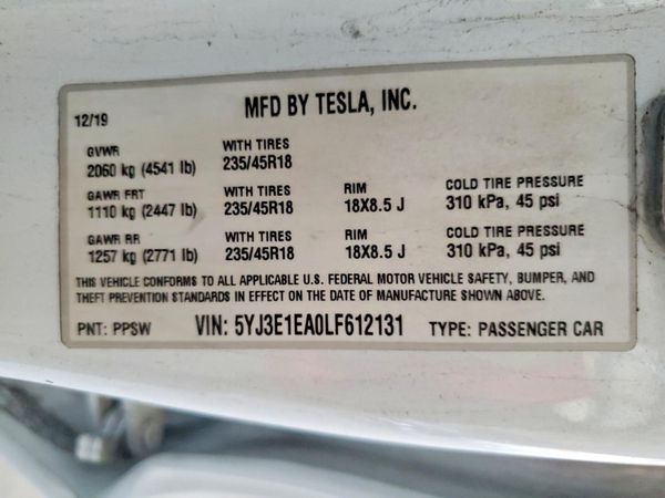 2020 TESLA MODEL 3