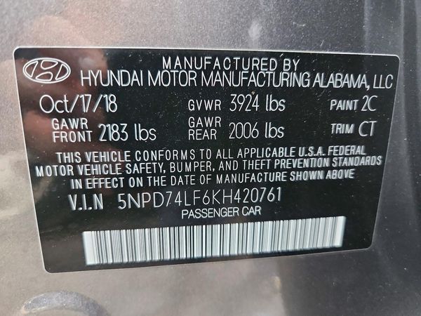 2019 HYUNDAI ELANTRA