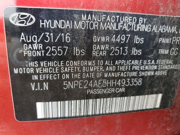 2017 HYUNDAI SONATA SE, Eco