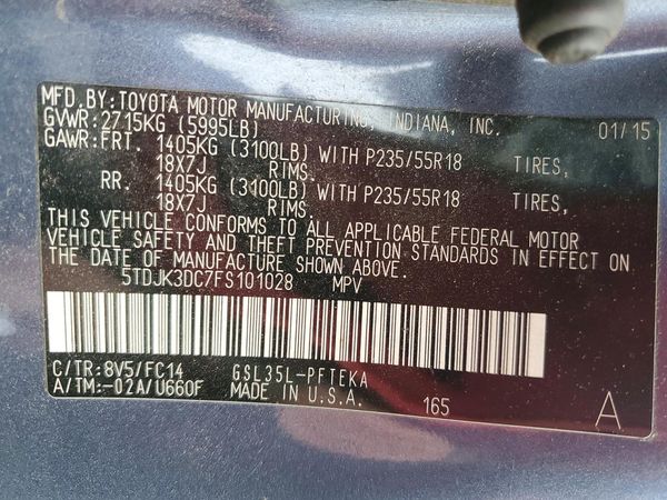 2015 TOYOTA SIENNA — VINS