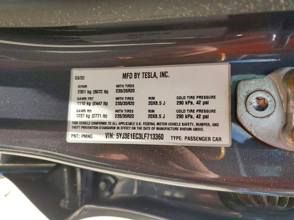 2020 TESLA MODEL 3 — VINS