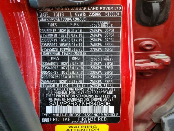 2019 LAND ROVER RANGE ROVER EVOQUE SE/SE Premium