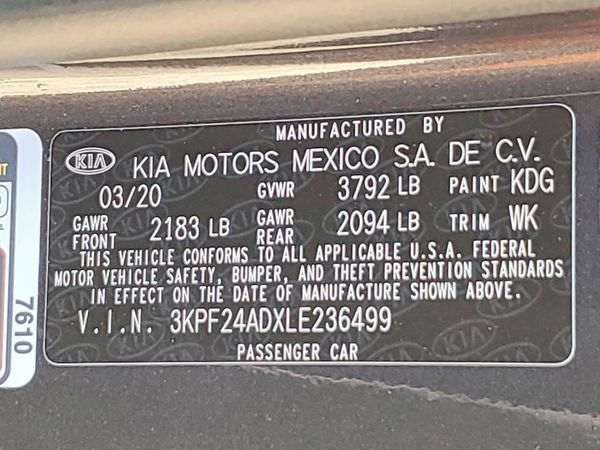 2020 KIA FORTE FE, LXS