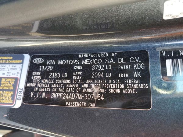 2021 KIA FORTE FE, LXS