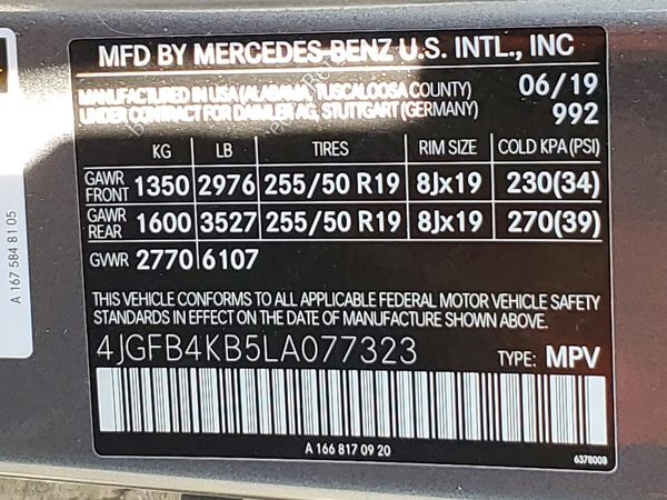 2020 MERCEDES-BENZ GLE GLE350-4M — VINS
