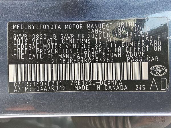 2019 TOYOTA COROLLA L/LE/SE/XLE/XSE