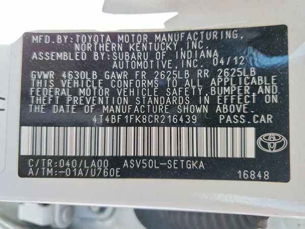 2012 TOYOTA CAMRY