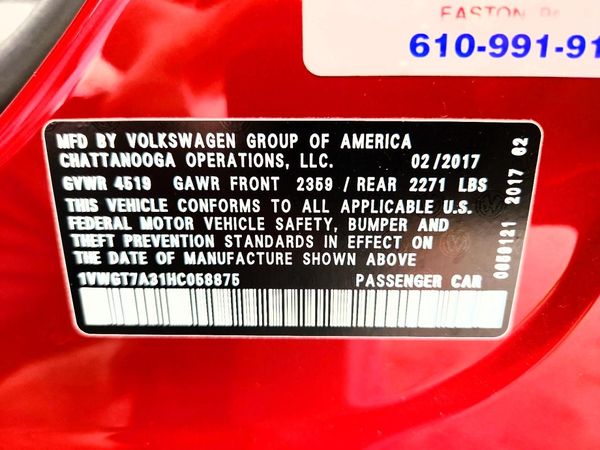 2017 VOLKSWAGEN PASSAT SE — VINS
