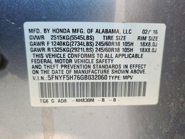 2016 HONDA PILOT EXL-N