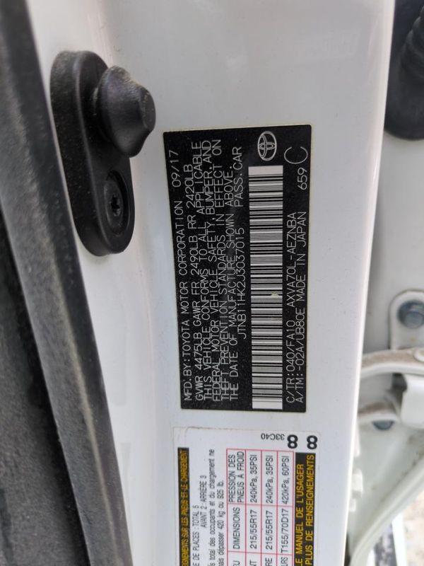 2018 TOYOTA CAMRY LE/SE/XLE/XSE — VINS