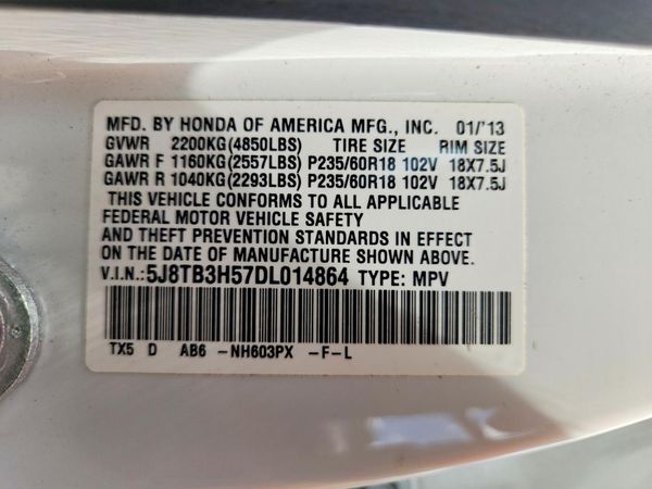 2013 ACURA RDX Technology Package — VINS