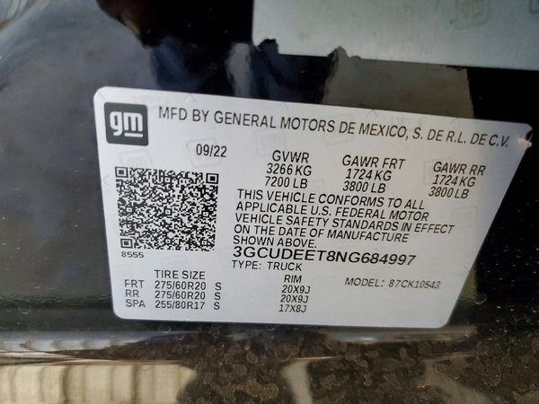 2022 CHEVROLET SILVERADO RST — VINS