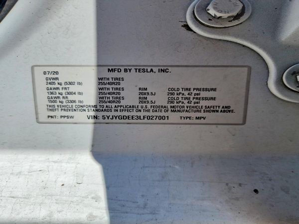 2020 TESLA MODEL Y