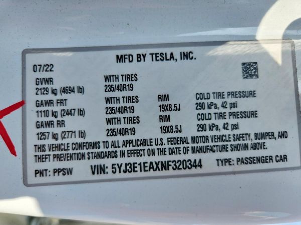 2022 TESLA MODEL 3