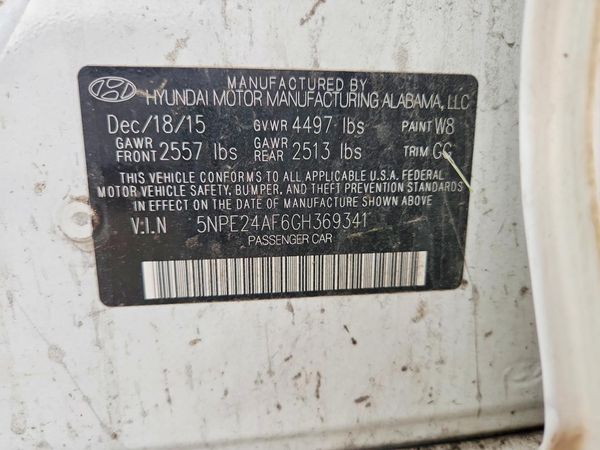 2016 HYUNDAI SONATA — VINS
