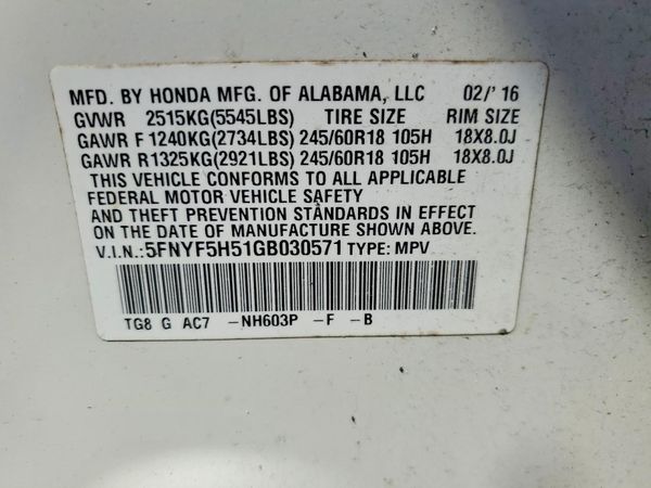2016 HONDA PILOT EXL