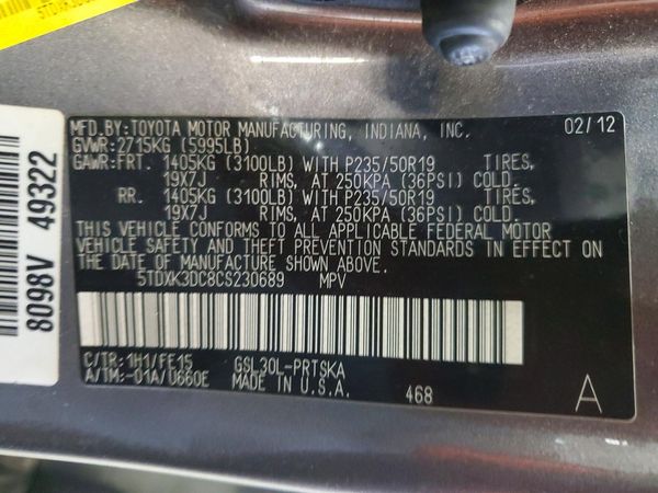 2012 TOYOTA SIENNA