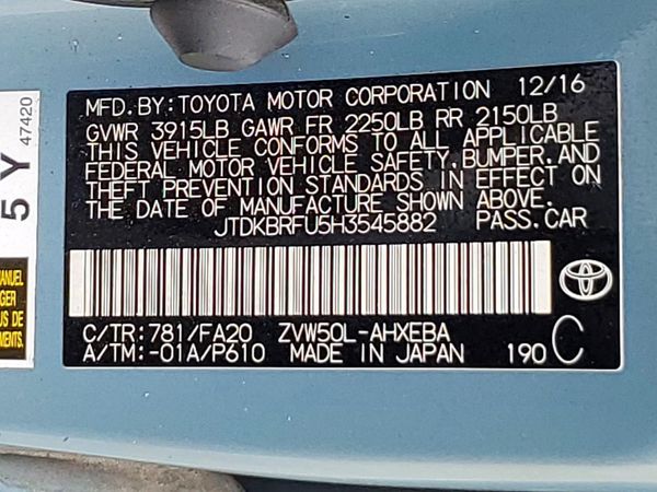 2017 TOYOTA PRIUS One/Two