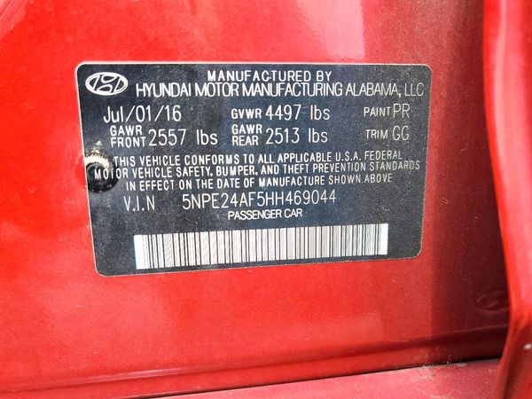 2017 HYUNDAI SONATA SE, Eco — VINS