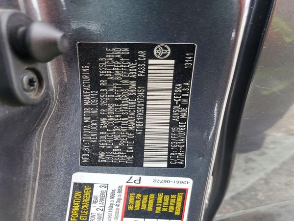 2012 TOYOTA CAMRY — VINS