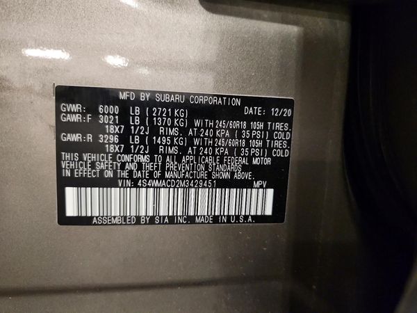 2021 SUBARU ASCENT Premium 8+ES+KA