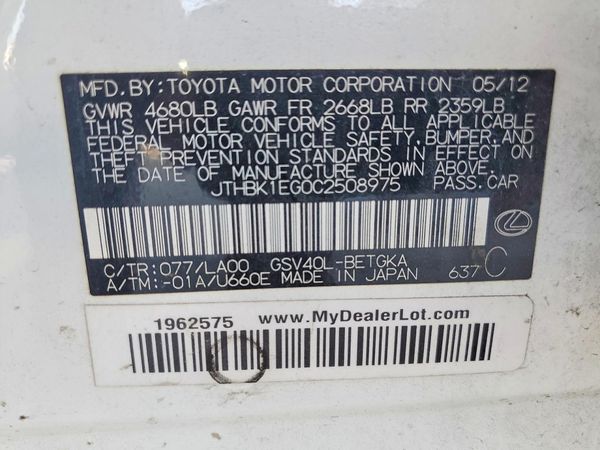 2012 LEXUS ES