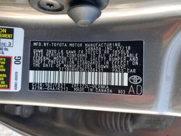 2019 TOYOTA COROLLA L/LE/SE/XLE/XSE