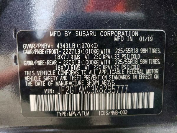 2019 SUBARU CROSSTREK Limited+ES+BSD — VINS