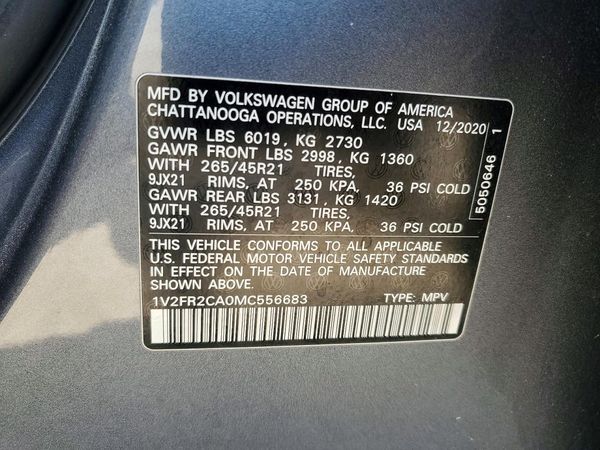 2021 VOLKSWAGEN ATLAS — VINS