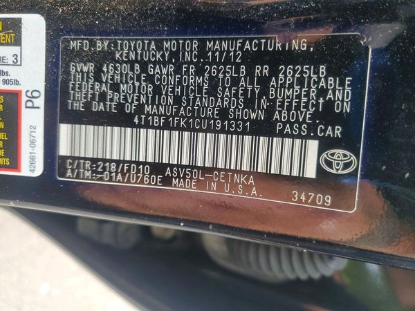 2012 TOYOTA CAMRY