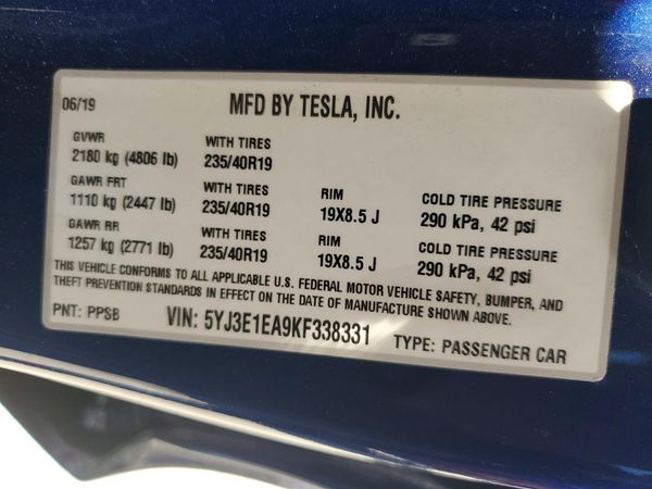 2019 TESLA MODEL 3