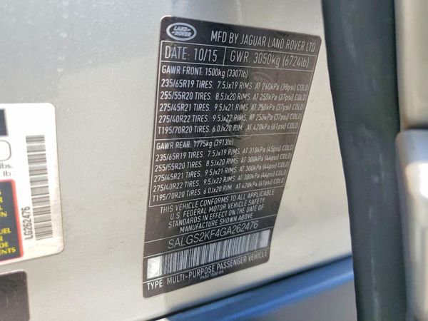 2016 LAND ROVER RANGEROVER HSE — VINS