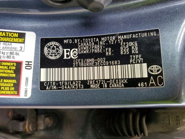 2014 TOYOTA COROLLA L/LE