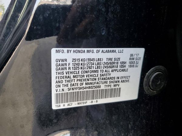 2017 HONDA PILOT EXL