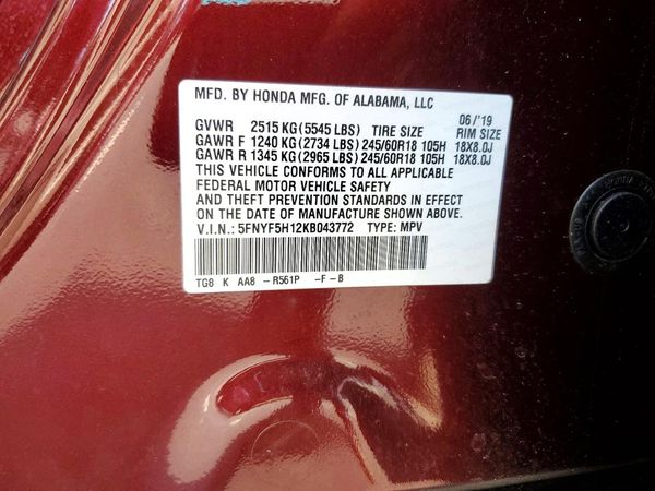 2019 HONDA PILOT LX