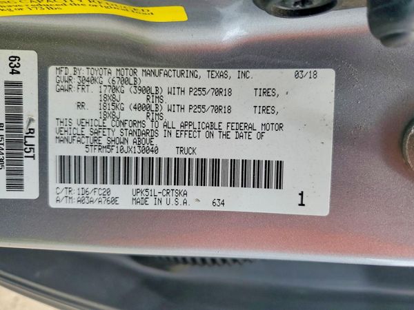 2018 TOYOTA TUNDRA SR/SR5