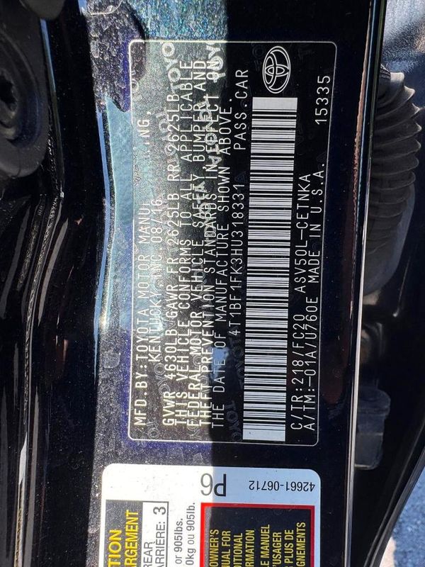 2017 TOYOTA CAMRY LE/SE/XLE/XSE