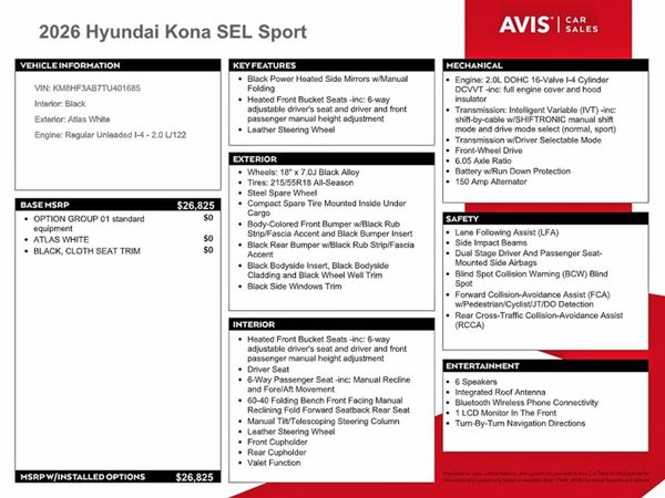 2026 HYUNDAI KONA SEL Sport
