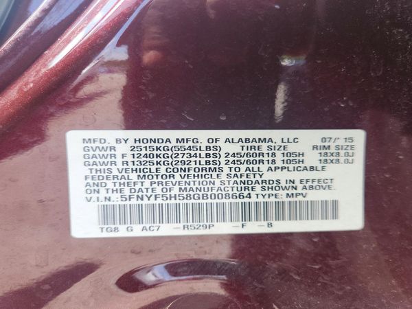 2016 HONDA PILOT EXL